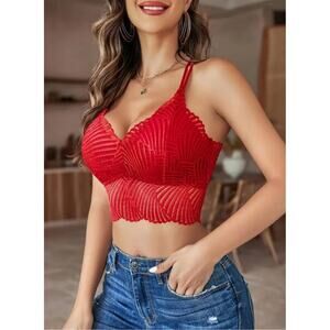 Sexy XL Y2K Red V-Neck Racerback Crop Tank Top Sleeveless Party Romantic Beachy